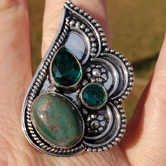 New Bloodstone & Peridot 925 Silver Ring. - Picture 6 of 13